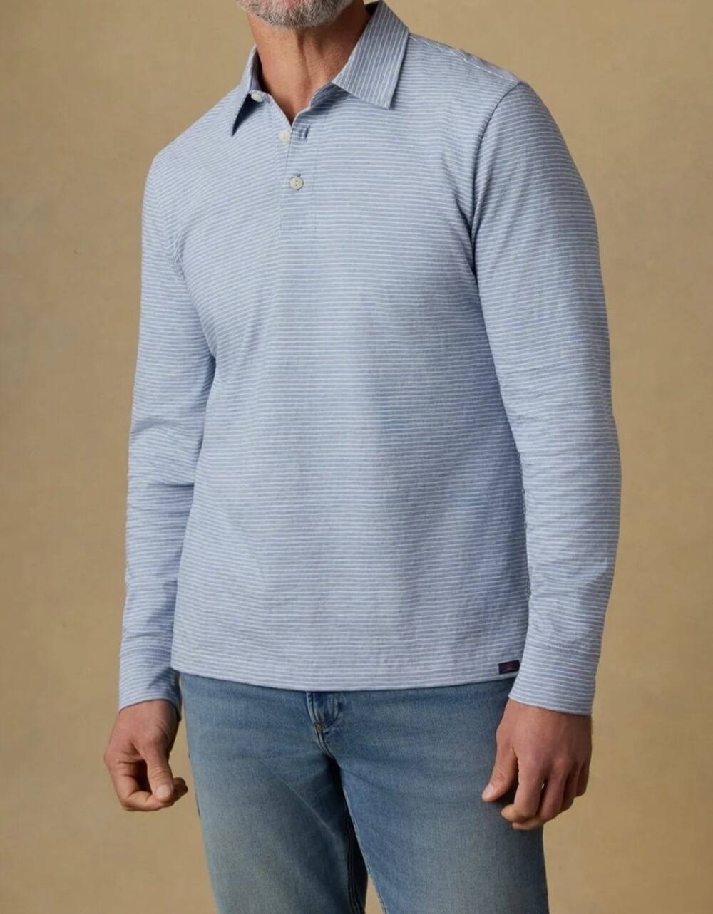 Faherty Longsleeve Sunwashed Regenerative T-Shirt Polo Dune Stripe Blue | L EUC